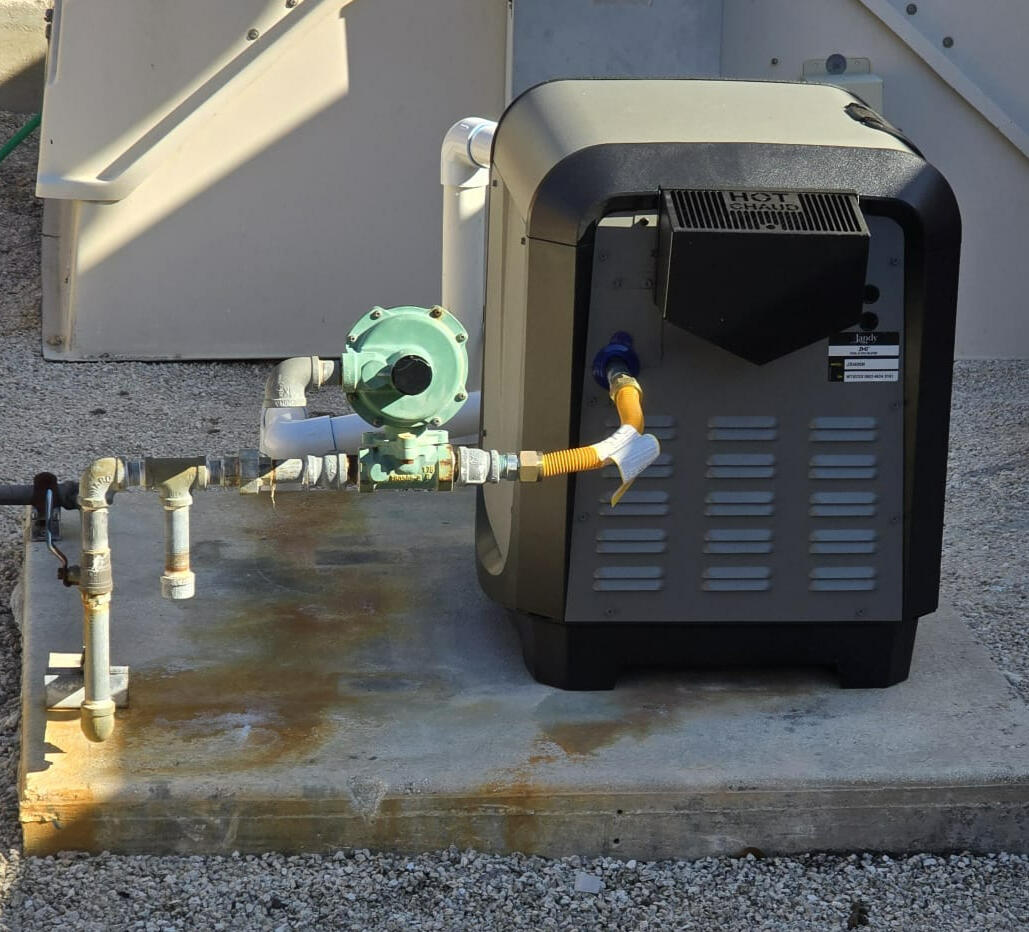 Natural Gas Line Leak Repair A licensed gas installer corrects an improperly installed pool heater gas line, highlighting superior propane tank and natural gas line repair. Trust God's Gas for professional gas leak detection, emergency gas line repairs and pool heater gas installation